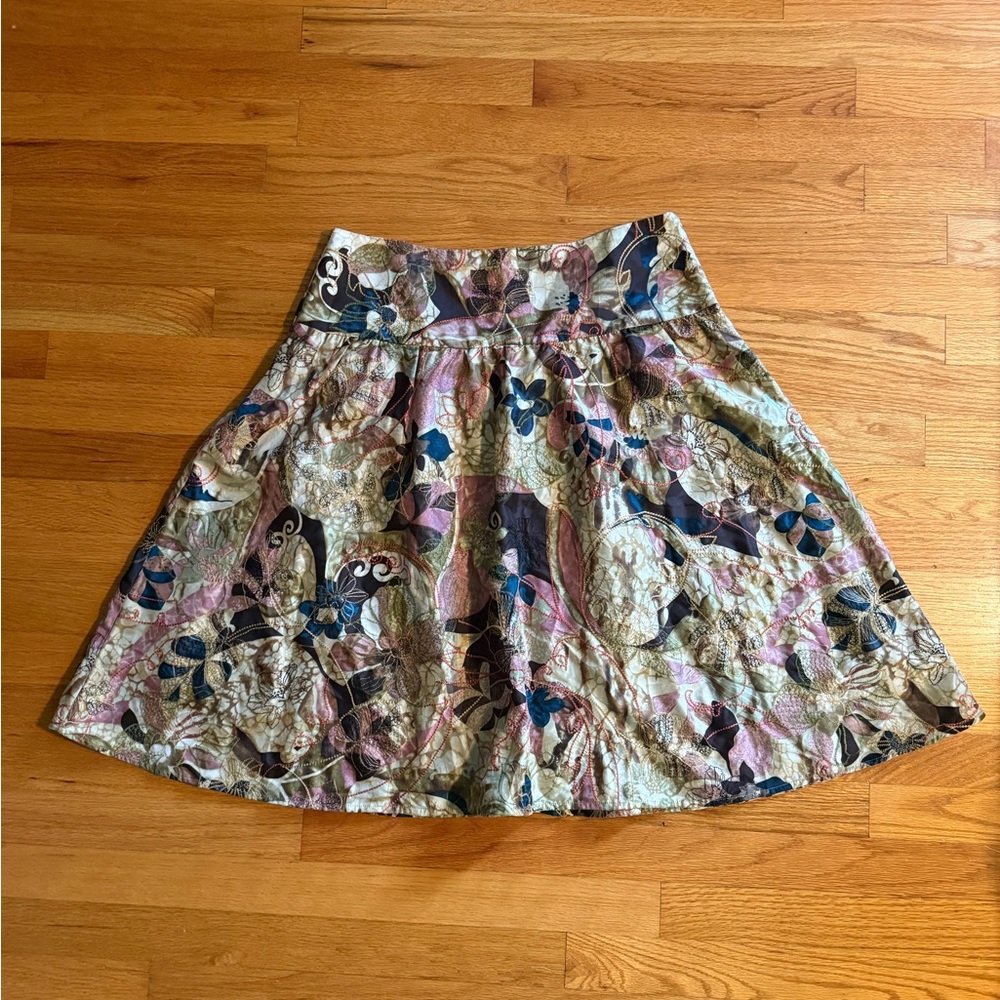 NWT Chicos Shia Skirt Womens Size 2 Spring Flowers A Line Embroidered Silk